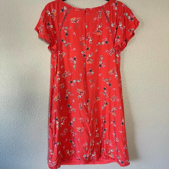 ModCloth Butterfly Sleeve Floral Print Open Embroidery Raw Hem Women's Dress Lrg - Picture 9 of 11